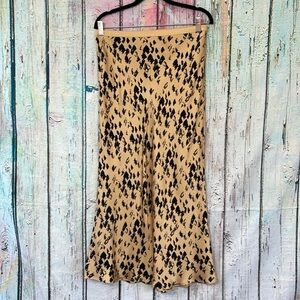 Anine Bing Animal Print 100% Silk Midi Skirt Large
